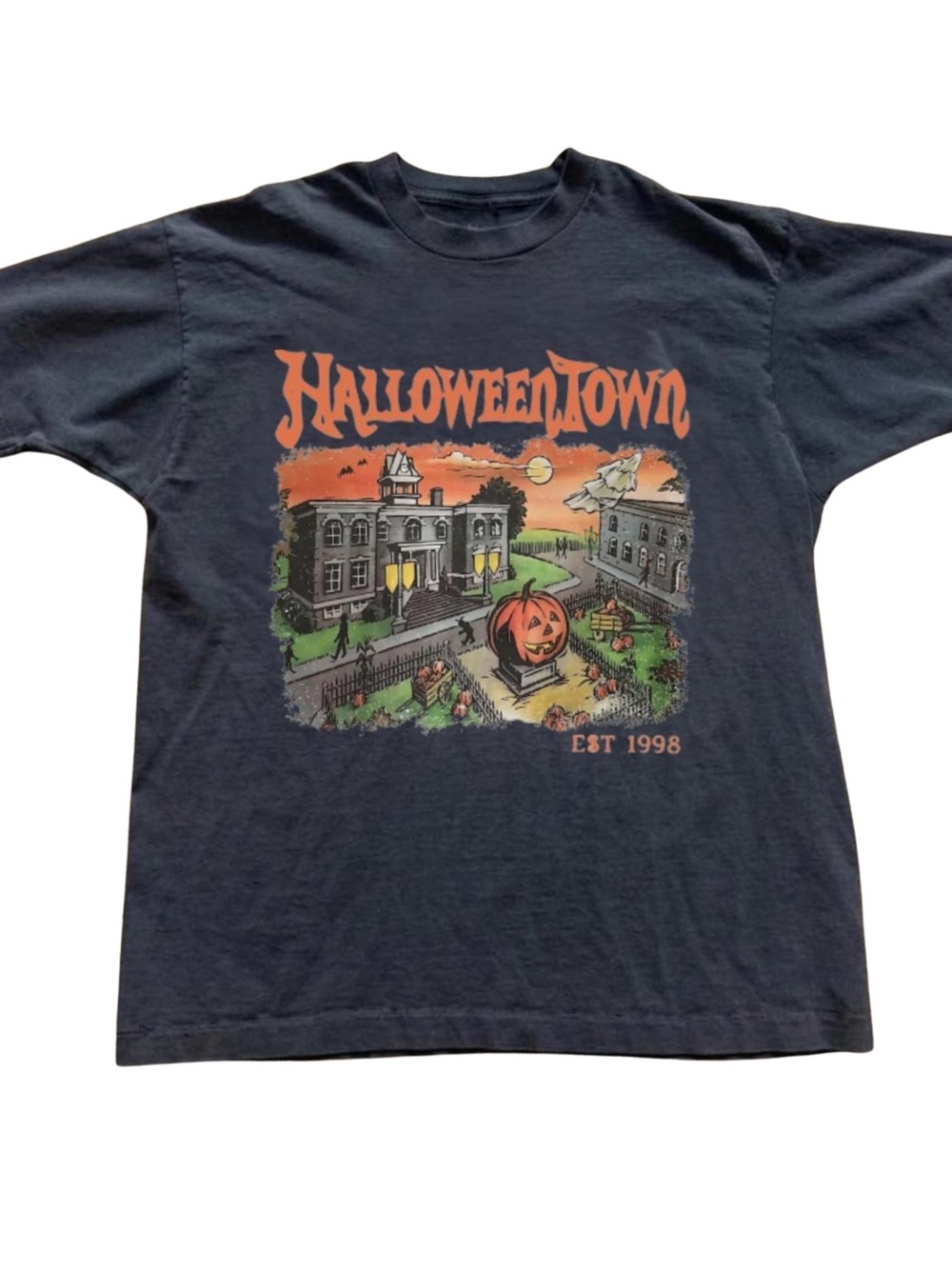 Gildan Halloween Town Graphic Tee - Black with Orange Print
